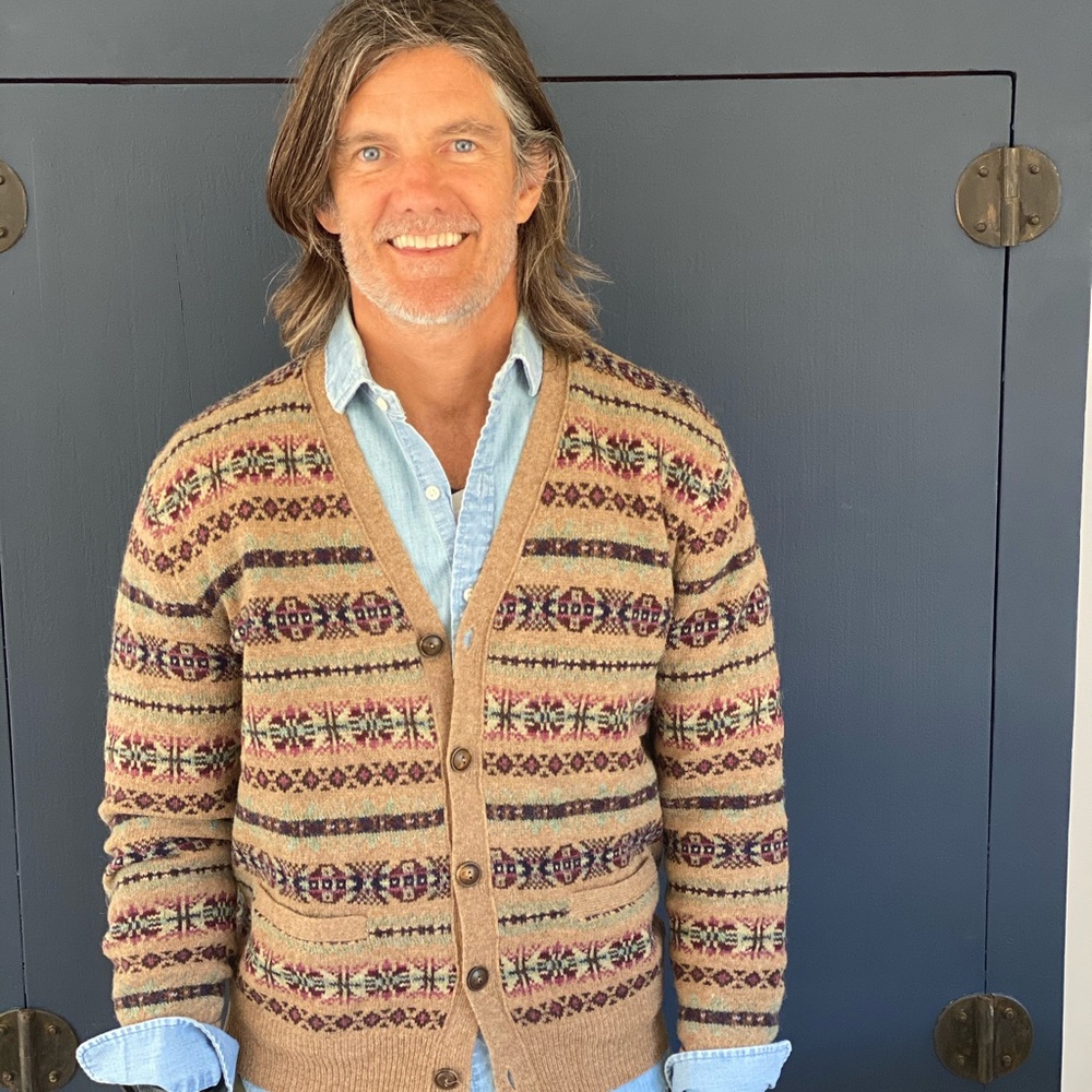 Polo Ralph Lauren fair isle cardigan w/suede elbow